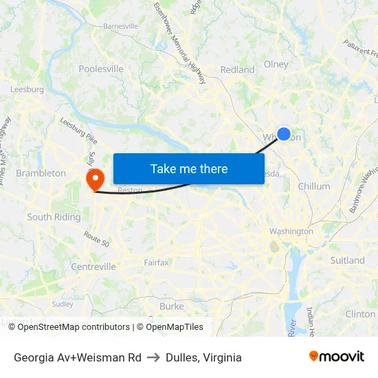 Georgia Av+Weisman Rd to Dulles, Virginia map