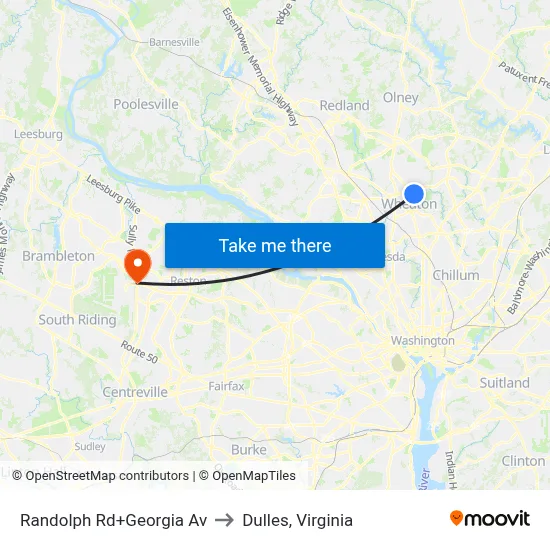 Randolph Rd+Georgia Av to Dulles, Virginia map