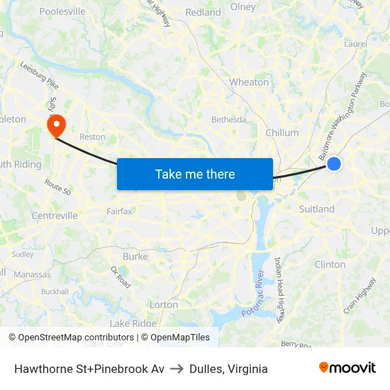 Hawthorne St+Pinebrook Av to Dulles, Virginia map