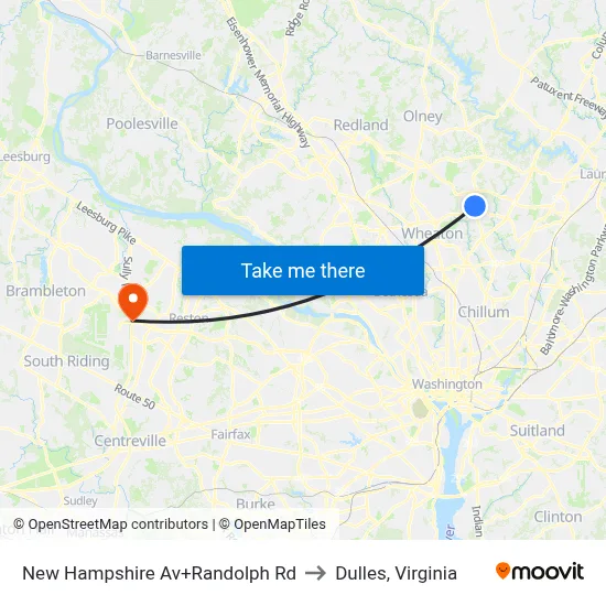New Hampshire Av+Randolph Rd to Dulles, Virginia map