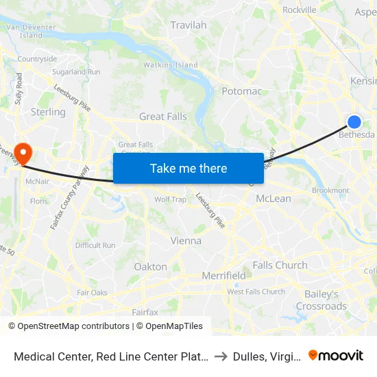 Medical Center, Red Line Center Platform to Dulles, Virginia map