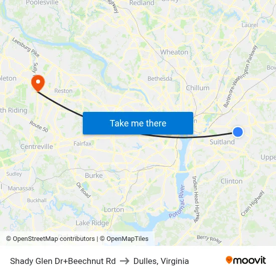 Shady Glen Dr+Beechnut Rd to Dulles, Virginia map