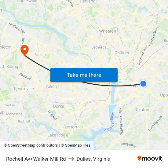Rochell Av+Walker Mill Rd to Dulles, Virginia map