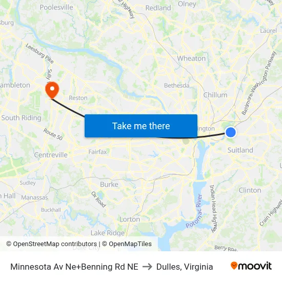 Minnesota Av Ne+Benning Rd NE to Dulles, Virginia map