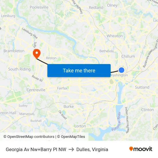 Georgia Av Nw+Barry Pl NW to Dulles, Virginia map