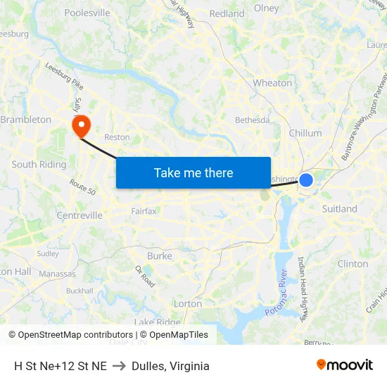 H St Ne+12 St NE to Dulles, Virginia map
