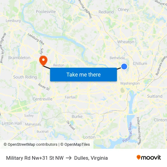 Military Rd Nw+31 St NW to Dulles, Virginia map
