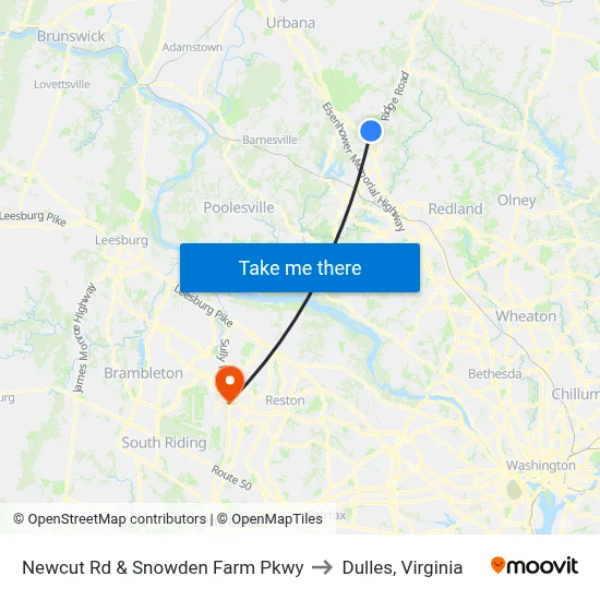Newcut Rd & Snowden Farm Pkwy to Dulles, Virginia map