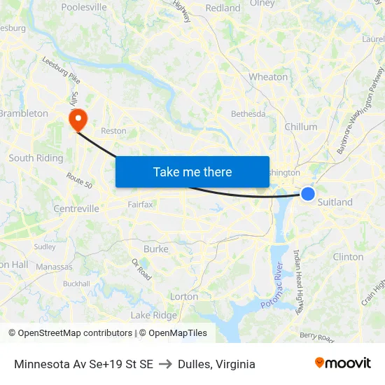 Minnesota Av Se+19 St SE to Dulles, Virginia map