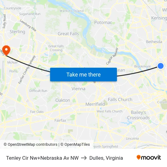 Tenley Cir Nw+Nebraska Av NW to Dulles, Virginia map