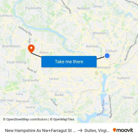 New Hampshire Av Nw+Farragut St NW to Dulles, Virginia map