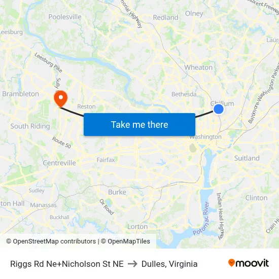 Riggs Rd Ne+Nicholson St NE to Dulles, Virginia map