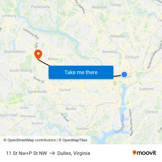 11 St Nw+P St NW to Dulles, Virginia map