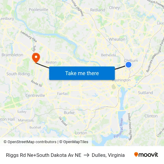 Riggs Rd Ne+South Dakota Av NE to Dulles, Virginia map