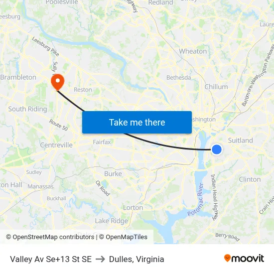 Valley Av Se+13 St SE to Dulles, Virginia map