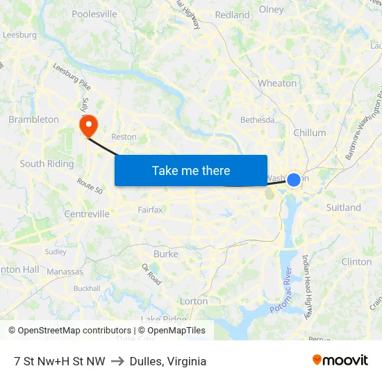 7 St Nw+H St NW to Dulles, Virginia map