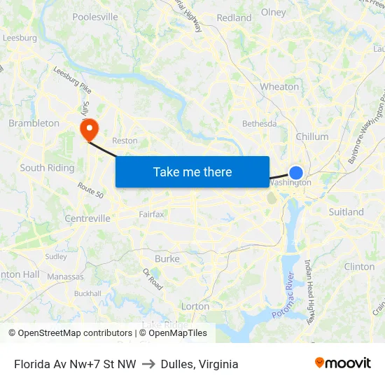 Florida Av Nw+7 St NW to Dulles, Virginia map