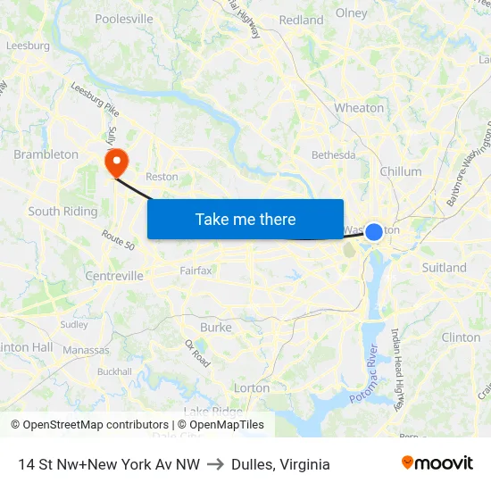 14 St Nw+New York Av NW to Dulles, Virginia map