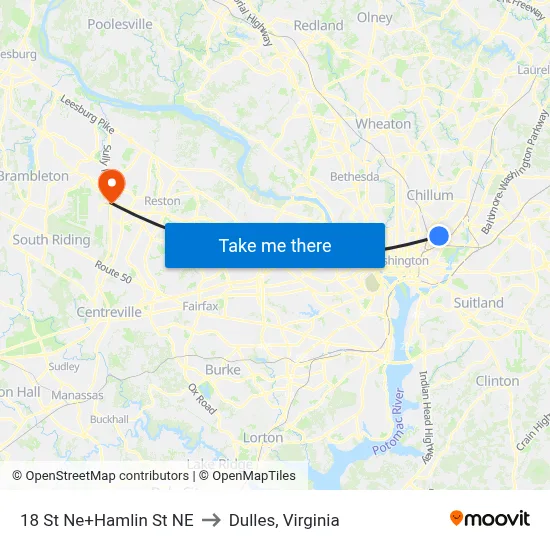 18 St Ne+Hamlin St NE to Dulles, Virginia map