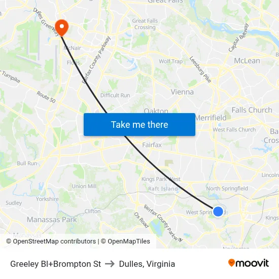 Greeley Bl+Brompton St to Dulles, Virginia map