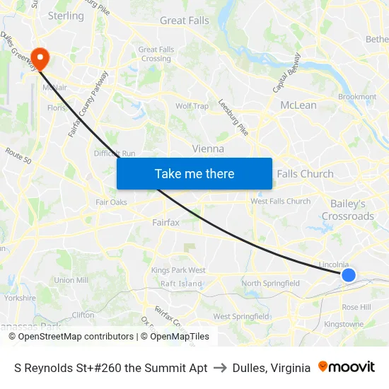 S Reynolds St+#260 the Summit Apt to Dulles, Virginia map