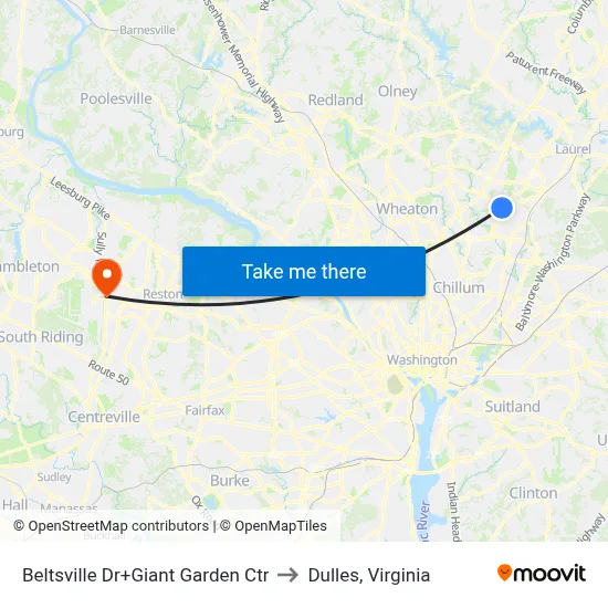 Beltsville Dr+Giant Garden Ctr to Dulles, Virginia map