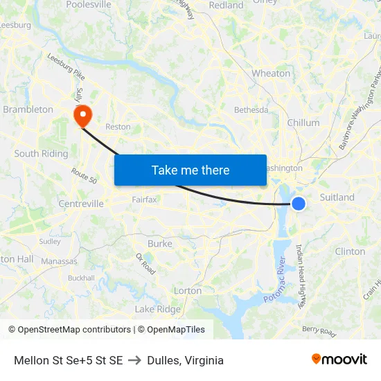 Mellon St Se+5 St SE to Dulles, Virginia map