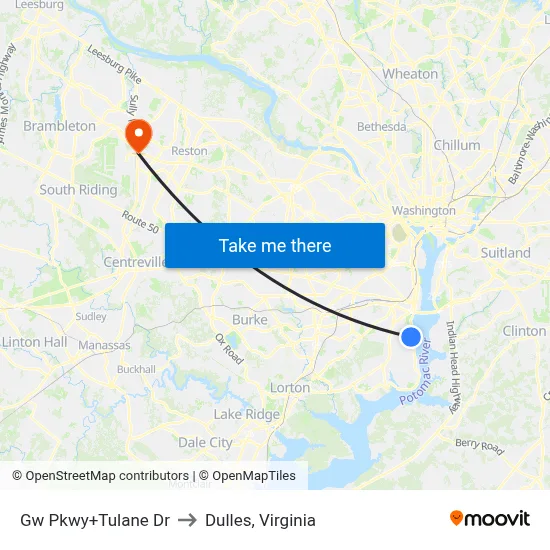 Gw Pkwy+Tulane Dr to Dulles, Virginia map