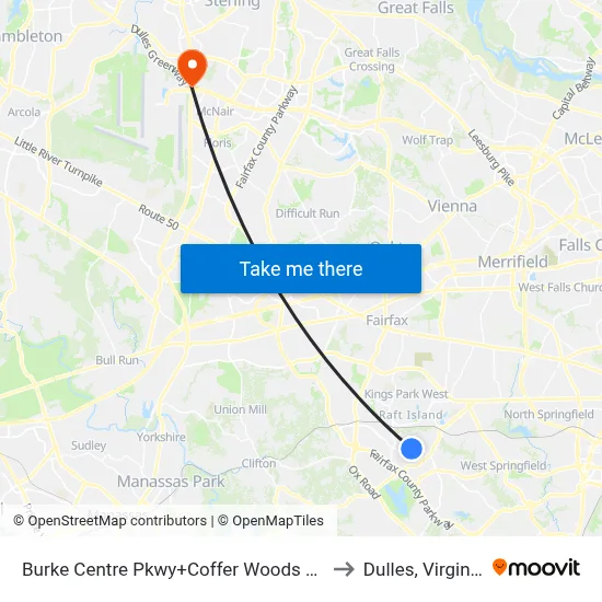Burke Centre Pkwy+Coffer Woods Rd to Dulles, Virginia map