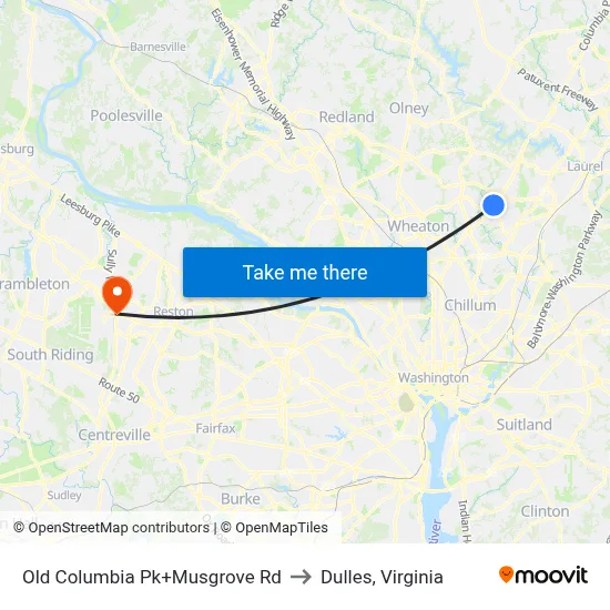 Old Columbia Pk+Musgrove Rd to Dulles, Virginia map