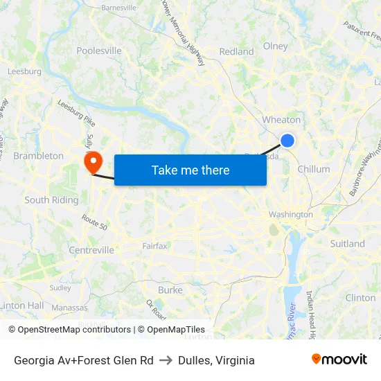 Georgia Av+Forest Glen Rd to Dulles, Virginia map