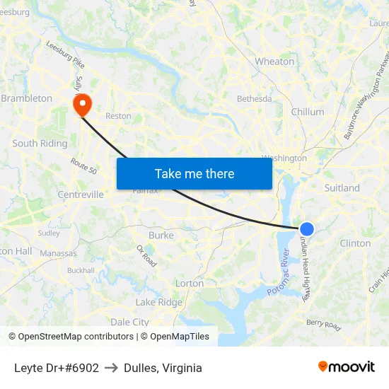 Leyte Dr+#6902 to Dulles, Virginia map