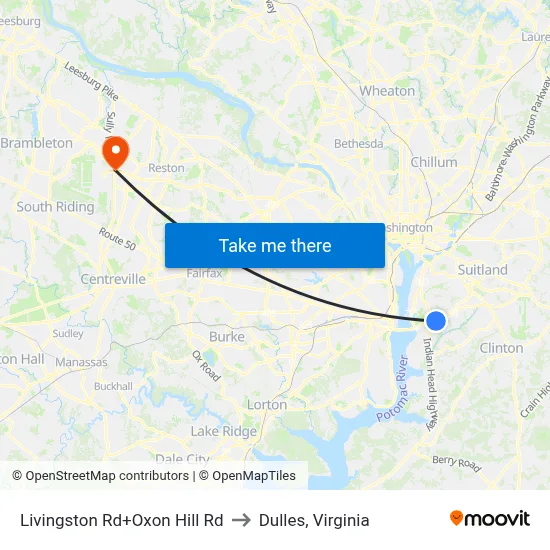 Livingston Rd+Oxon Hill Rd to Dulles, Virginia map