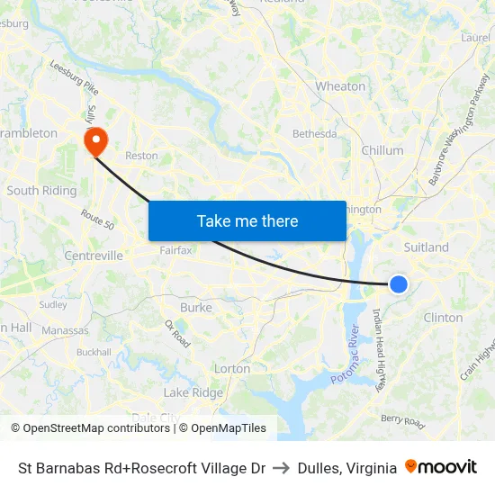 St Barnabas Rd+Rosecroft Village Dr to Dulles, Virginia map
