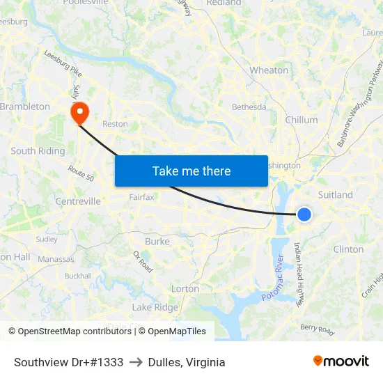 Southview Dr+#1333 to Dulles, Virginia map