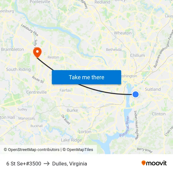 6 St Se+#3500 to Dulles, Virginia map