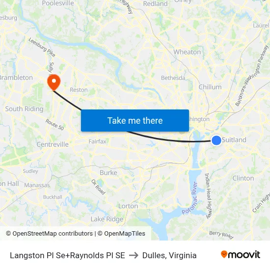 Langston Pl Se+Raynolds Pl SE to Dulles, Virginia map