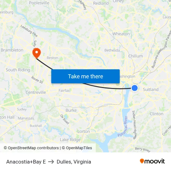 Anacostia+Bay E to Dulles, Virginia map