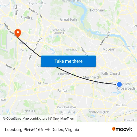 Leesburg Pk+#6166 to Dulles, Virginia map
