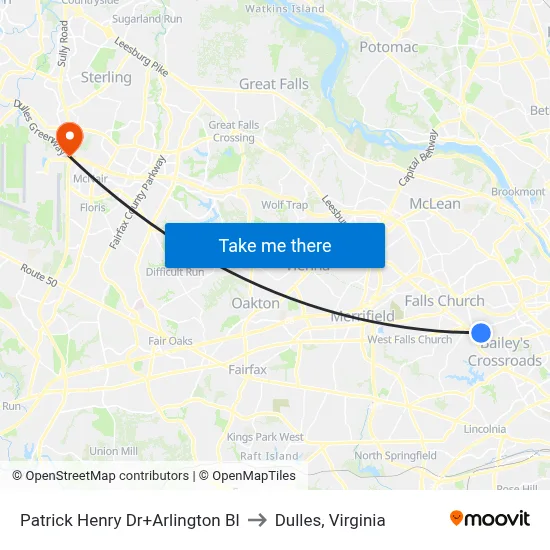 Patrick Henry Dr+Arlington Bl to Dulles, Virginia map