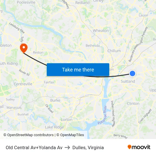 Old Central Av+Yolanda Av to Dulles, Virginia map