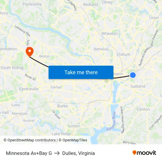 Minnesota Av+Bay G to Dulles, Virginia map