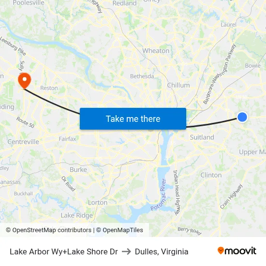 Lake Arbor Wy+Lake Shore Dr to Dulles, Virginia map