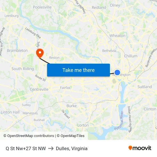 Q St Nw+27 St NW to Dulles, Virginia map