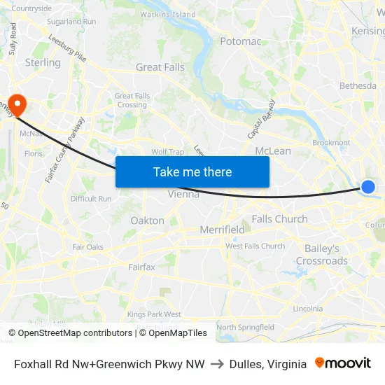 Foxhall Rd Nw+Greenwich Pkwy NW to Dulles, Virginia map