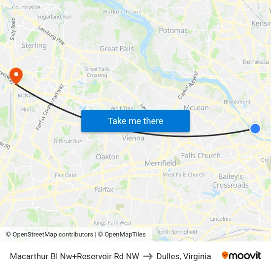 Macarthur Bl Nw+Reservoir Rd NW to Dulles, Virginia map