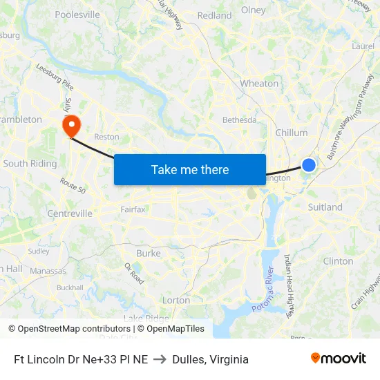Ft Lincoln Dr Ne+33 Pl NE to Dulles, Virginia map