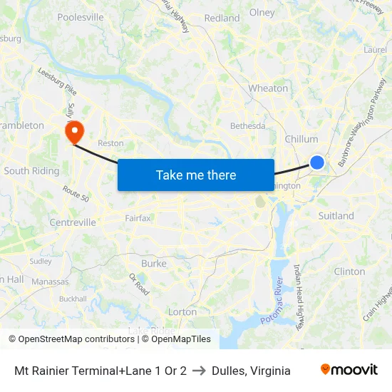 Mt Rainier Terminal+Lane 1 Or 2 to Dulles, Virginia map