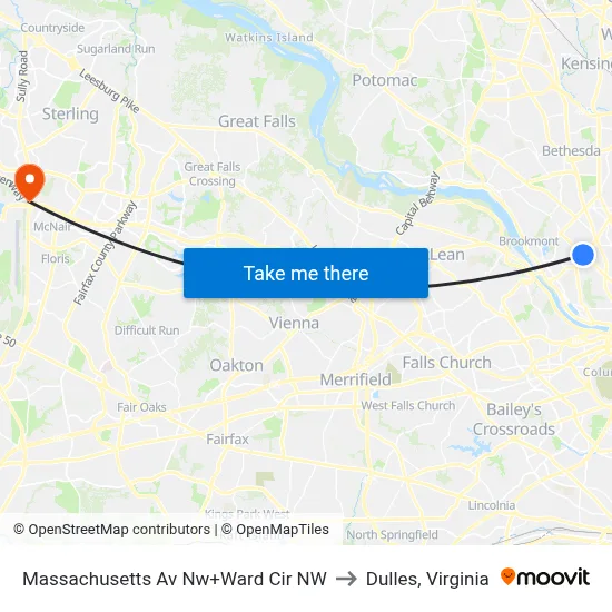 Massachusetts Av Nw+Ward Cir NW to Dulles, Virginia map