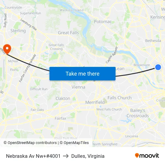 Nebraska Av Nw+#4001 to Dulles, Virginia map